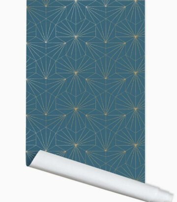 Papier-peint Tiles - Bleu petrol/doré - 10 m x 53 cm