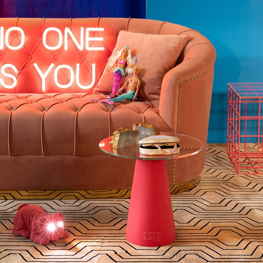 table d'appoint leader of the fanclub - velours rose/verre trempé 2 table d'appoint leader of the fanclub - velours rose/verre trempé – image 2