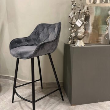 Tabouret de Comptoir Isla - Assise H 65 cm - Velours gris