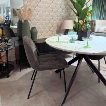 Table à manger Bruno - Ø 120 cm - Effet marbre blanc